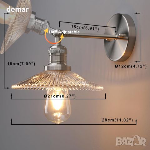 Yosoan Индустриална ретро стенна лампа от оребрено стъкло, снимка 6 - Лампи за стена - 46554901