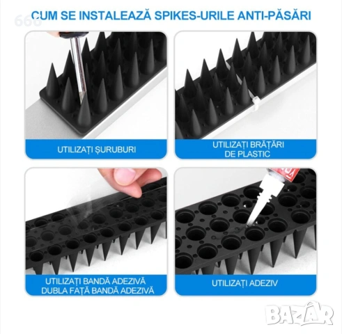 Комплект 18 броя шипове против птици, против котки, пластмасови, 30x4.5x3.7см, черни, снимка 5 - Други - 53900351