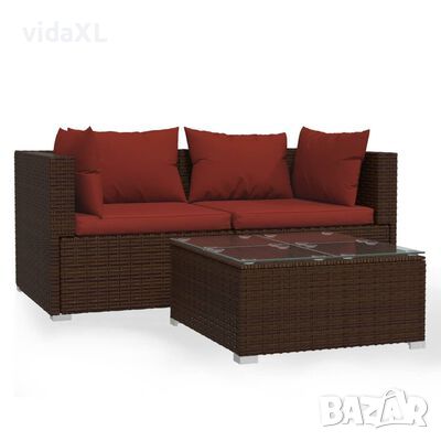 vidaXL Градински комплект с възглавници, 3 части, кафяв, полиратан（SKU:317543