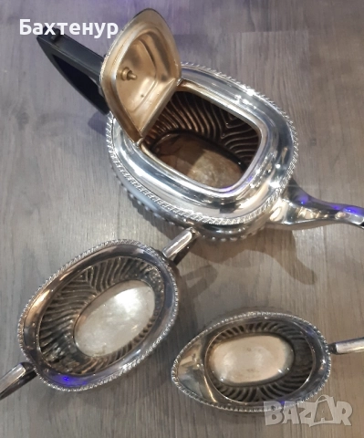 Посребрен английски сет, снимка 2 - Антикварни и старинни предмети - 52295141
