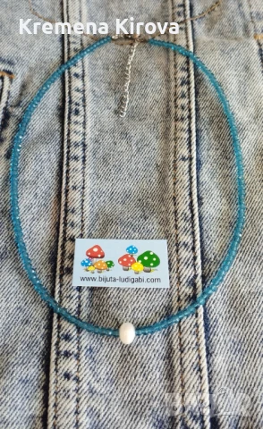 Чокър с естествена перла, чешки кристали и стомана. Бижута Луди гъби., снимка 2 - Колиета, медальони, синджири - 50548407