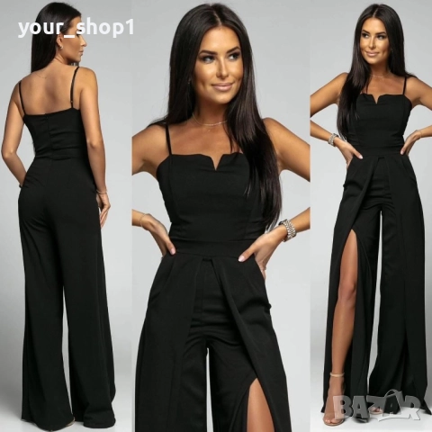 Дамски дълъг елегантен гащеризон в черно , снимка 2 - Гащеризони - 52671691