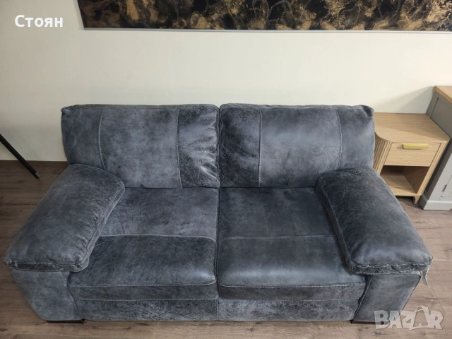 Сив кожен диван двойка - телешки бокс, снимка 8 - Дивани и мека мебел - 53755061
