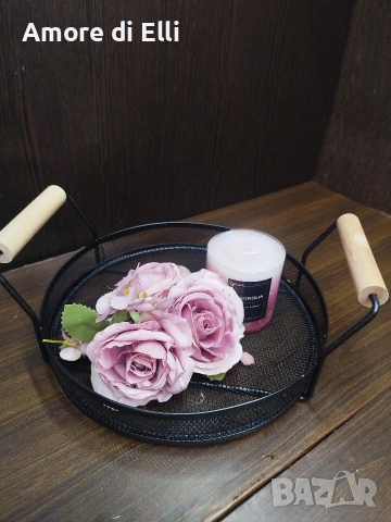 НОВ Кръгъл метален поднос "Индустриален стил" с дървени дръжки, снимка 3 - Прибори за хранене, готвене и сервиране - 53918623