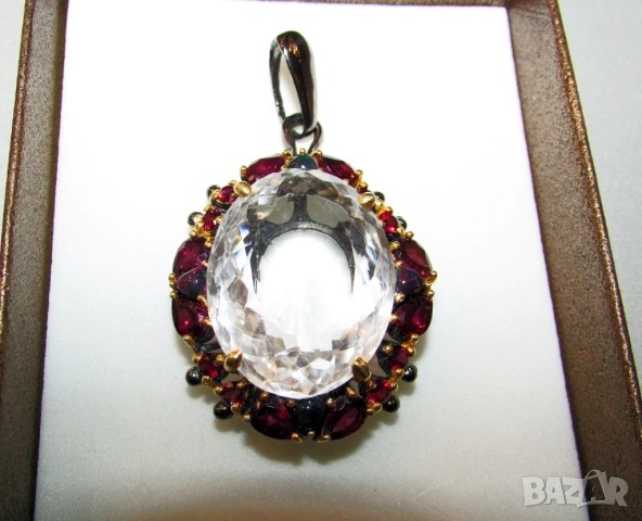 925 сребърно колие с автентичен чист кристал 38 карата, снимка 2 - Колиета, медальони, синджири - 53783778