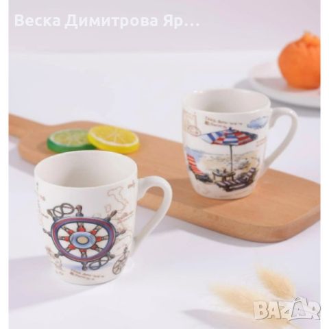 🌊🍵 Порцеланова чаша за чай, 300мл, с весели морски мотиви. 🐚🐠, снимка 3 - Чаши - 46490289