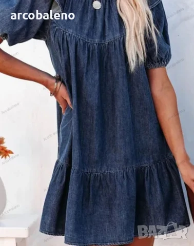 Дамска дънкова свободна ежедневна къса рокля с волани, снимка 6 - Рокли - 44313866