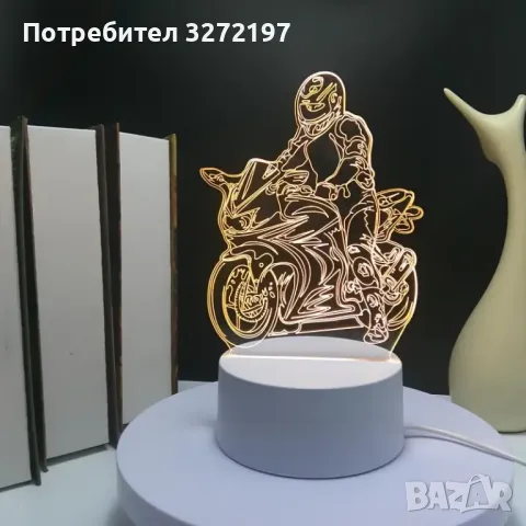 Холограмна 3D LED лампа - Мотоциклетист, снимка 1 - Настолни лампи - 49587310