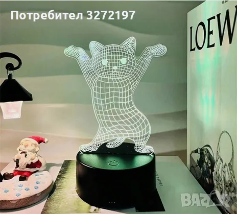 Холограмна 3D LED лампа Смешна Котка,RGB Седемцветен Интелигентен Контрол,USB , снимка 5 - Настолни лампи - 49493605