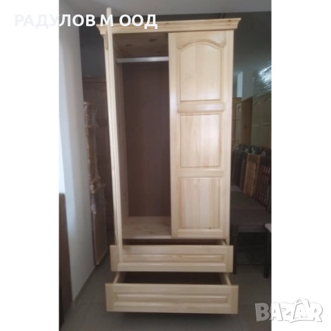 Гардероб чам двукрилен 80/180 см с огледало и 2 чекмеджета / 30559, снимка 2 - Гардероби - 52009125