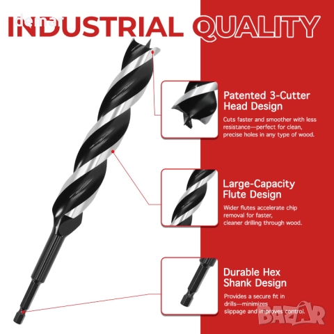 Комплект свредла за дърво Keewaki Auger – 8 броя с шестостенна опашка,дължина 155мм,от 10мм до 32мм, снимка 6 - Други инструменти - 51733003