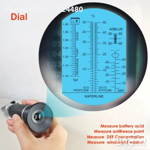 Тестер за антифриз, електролит и течност за чистачки – рефрактометър 4в1 4512, снимка 2 - Други стоки за дома - 53371401
