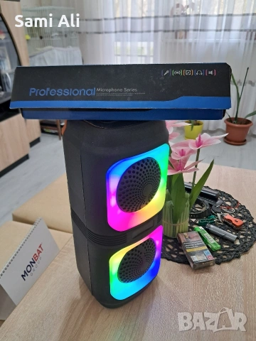 ЧИСТО НОВА Караоке Тонколона с 2 Безжични Микрофона – Пълен Комплект