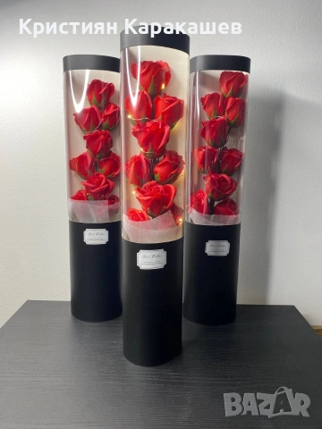 Букет ароматни рози в специална опаковка и LED лампички, снимка 5 - Декорация за дома - 53429966