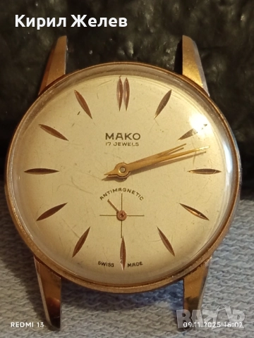 Стар механичен часовник мъжки MAKO SWISS MADE с позлата за КОЛЕКЦИЯ 51445, снимка 3 - Антикварни и старинни предмети - 52352161