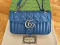 Gucci Малка Чанта Marmont Гучи Синя кожa Сребърно Лого Оригинална, снимка 1