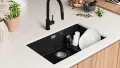 Черна гранитна мивка за монтаж под плот Прага 80 Step Level 560 x 470 мм, снимка 5