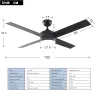 Таванен вентилатор FINXIN с лампа, дистанционно (132 см,черен,4 перки), снимка 2