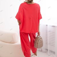 Дамски памучен комплект блуза + панталон, 3цвята , снимка 8 - Комплекти - 45656452