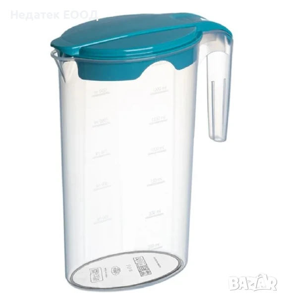 Прозрачна пластмасова кана с капак, Син, 1.75л., снимка 1