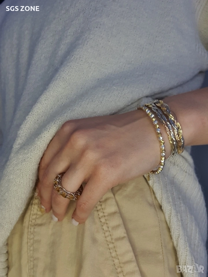 Сребърна гривна от Италия с бял родий и позлатено покритие, снимка 1