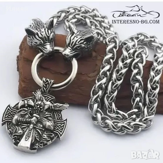 Викинг с вълци-колие от неръждаема стомана 316L, снимка 1