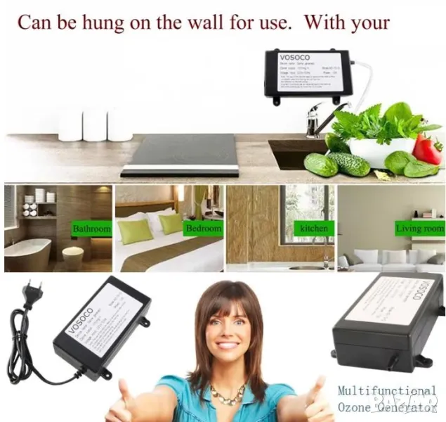 Портативен Генератор на Озон Генератор 1000mg/h 10W Озонатор Битов Генератор на Озон за Вода +Въздух, снимка 1