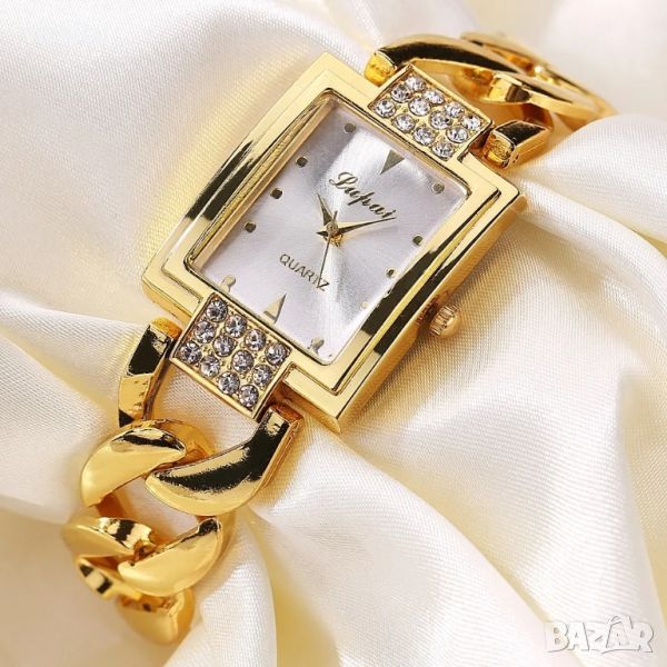 Прекрасен нов дамски ръчен часовник с метална верижка в златен цвят., снимка 1