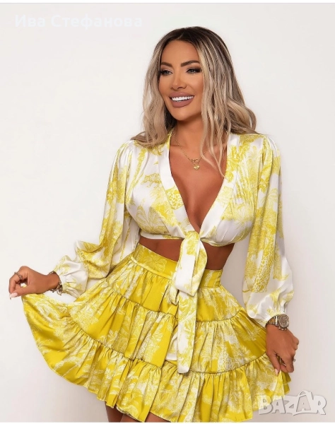 Нов разкошен сет комплект от две части риза и пола Bless by Zlatka Raykova Златка Райкова сатен  , снимка 1