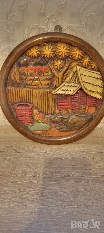 Дървено пано.Кристална ваза. Вази, снимка 1