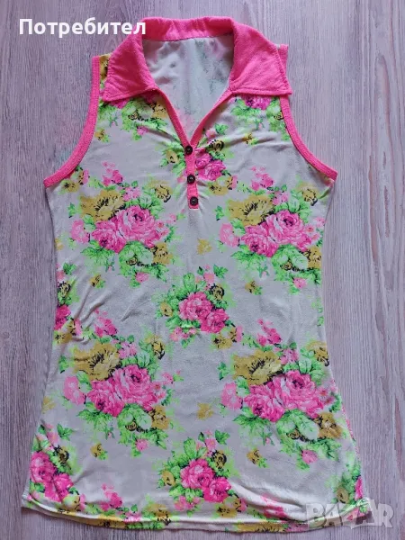 Дамска памучна блуза с яка S-M, снимка 1