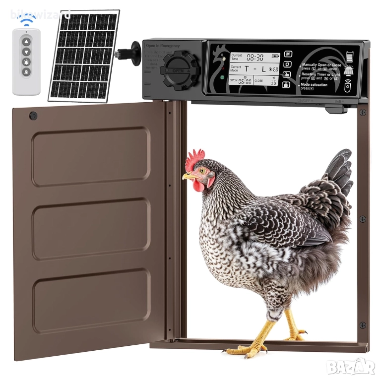 Автоматична врата за пилета със соларно зареждане таймер и дистанционно управление – голям размеНОВА, снимка 1