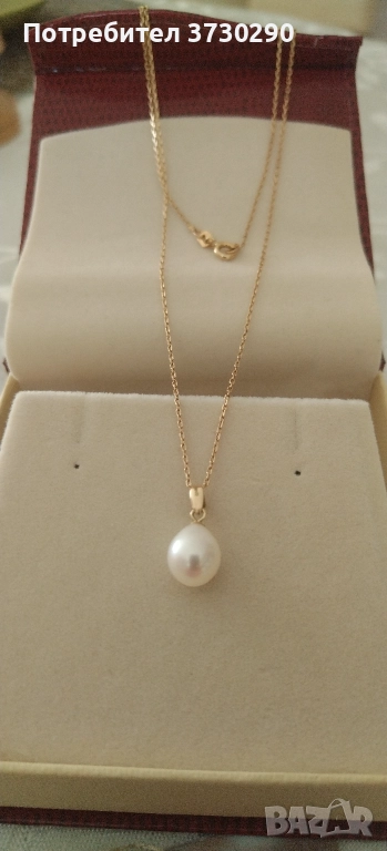 Златно колие с естествена перла 14к , снимка 1