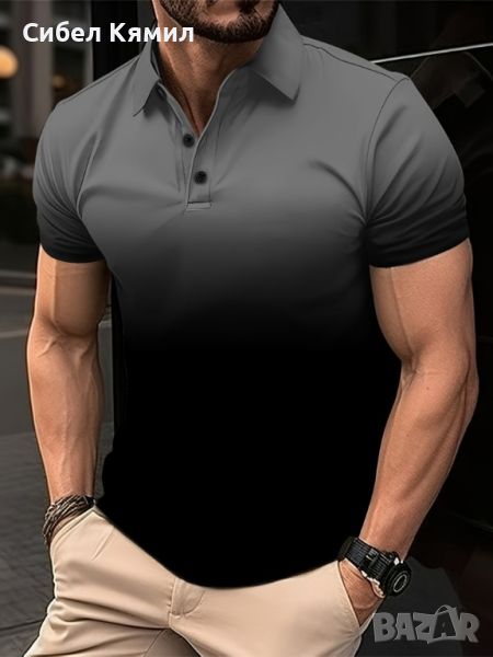 Мъжка тениска за с градиентен цвят, голям размер,за лятото,стилен стил,къс ръкав, снимка 1