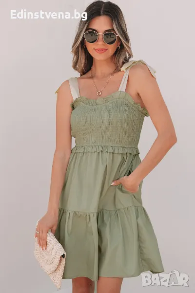Дамска памучна рокля в зелено, снимка 1