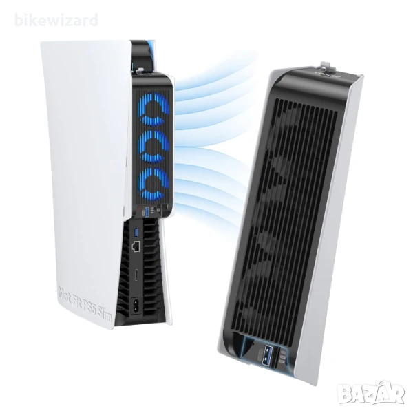 KIWIHOME PS5 вентилатор за охлаждане с LED, автоматична скорост, USB 3.0 хъбове НОВ, снимка 1