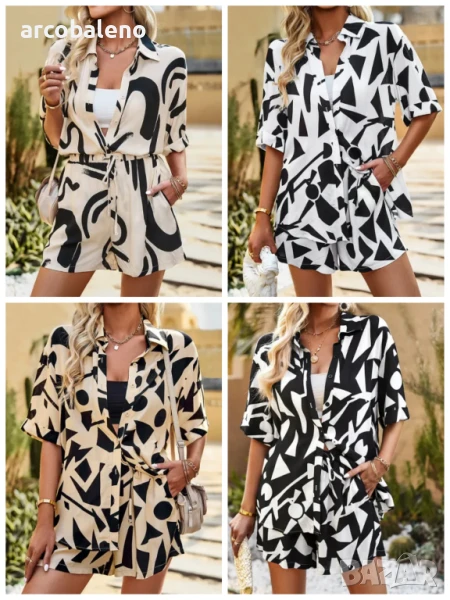 Дамски ежедневен моден комплект от две части с абстрактен неправилен печат, 4цвята , снимка 1