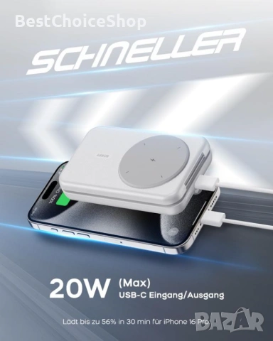 RORRY 10000mAh магнитна външна батерия, безжична зарядна станция, снимка 10 - Външни батерии - 53399264