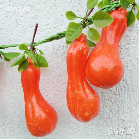 6072 Реалистични изкуствени тикви цигулка, 4 броя на връзка, снимка 3 - Изкуствени цветя - 51659106