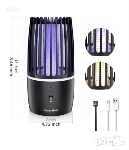 2 в 1 UV лампа за насекоми, електрическа дръжка, 10.5x20.8 см,, снимка 4 - Друга електроника - 52875918