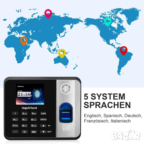H1 Машина за отчитане на работно време, скенер за пръстови отпечатъци, 5 RFID карти, снимка 8 - Друга електроника - 53647466
