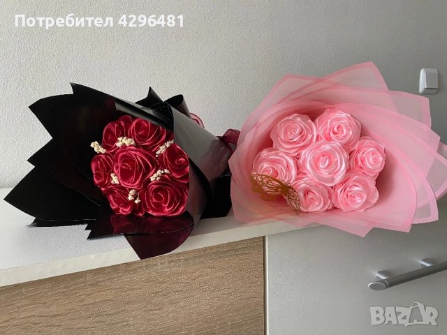 Вечен подарък - букет от сатенени рози, снимка 2 - Подаръци за жени - 53168753