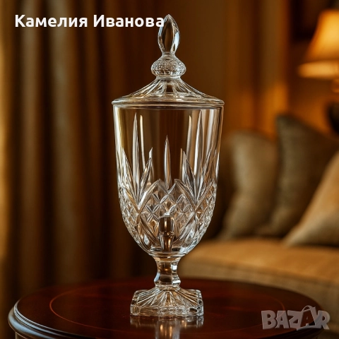 Луксозен стъклен диспенсър за сок и напитки 3L с капак и кранче, снимка 2 - Други - 51821381