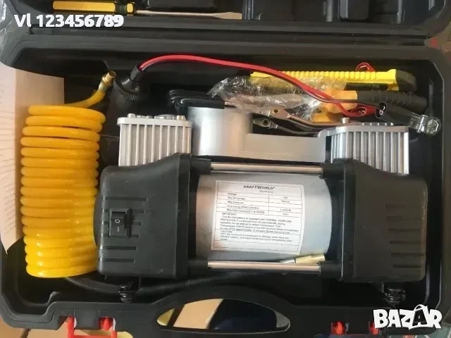 Мощен двуцилиндров компресор за автомобили KRAFTWORLD, снимка 2 - Аксесоари и консумативи - 53831042