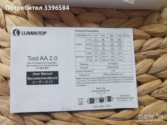 фенер lumintop tool 2 aa , снимка 4 - Екипировка - 45812154