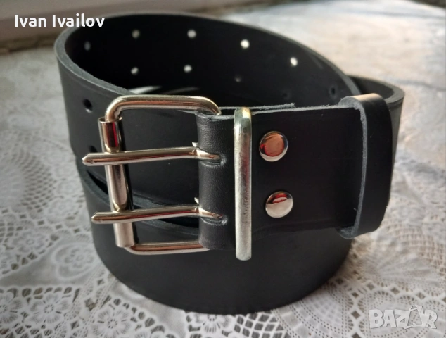 МАСИВЕН Черен колан (5 см) – ЕСТЕСТВЕНА КОЖА – Двойна катарама, снимка 3 - Колани - 54126423