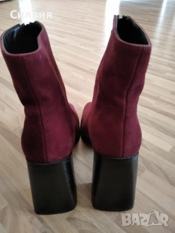 Елегантни боти цвят бордо от естествен велур, снимка 7 - Дамски боти - 51784946