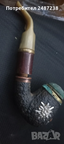 Стара лула с еделвайси,среб, снимка 5 - Антикварни и старинни предмети - 52852928