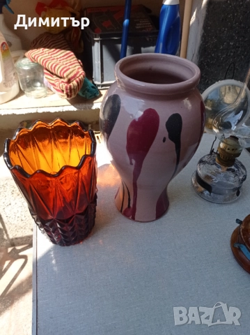 2 броя вази стъклена и керамика , снимка 2 - Декорация за дома - 52897134