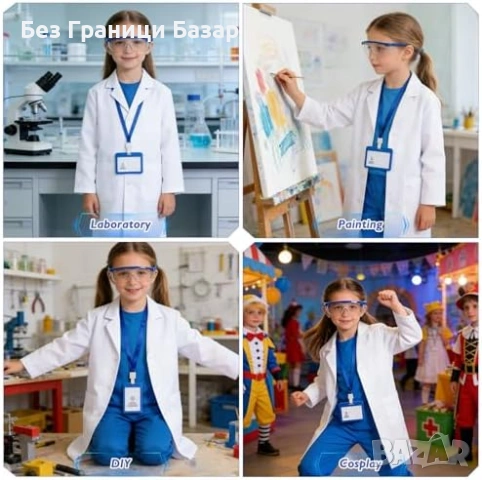 Нов Детски костюм учен/доктор 8 части престилка очила лупа ID лаборатория, снимка 4 - Други - 53680881